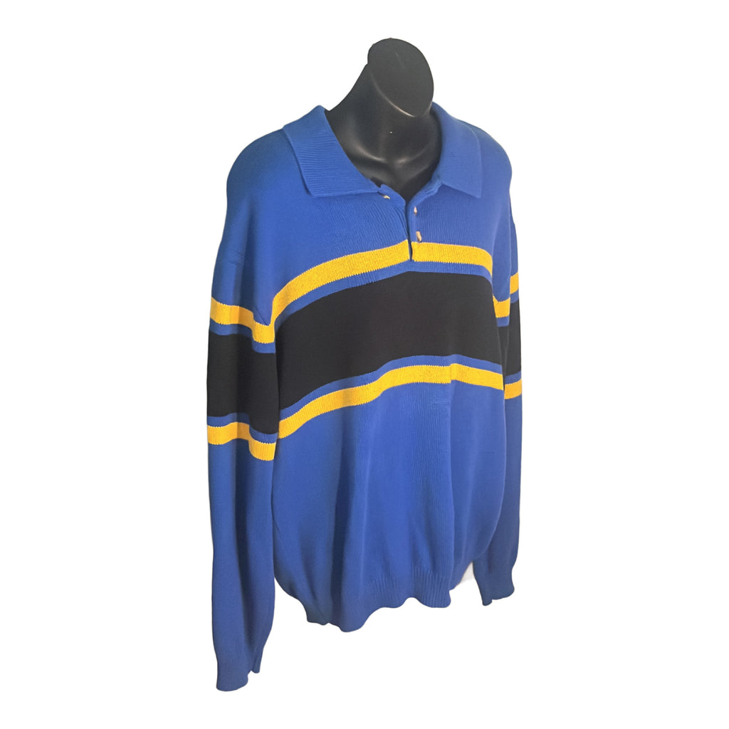 Vintage 90s Eddie Bauer Striped Pullover Sweater (Blue and Yellow)