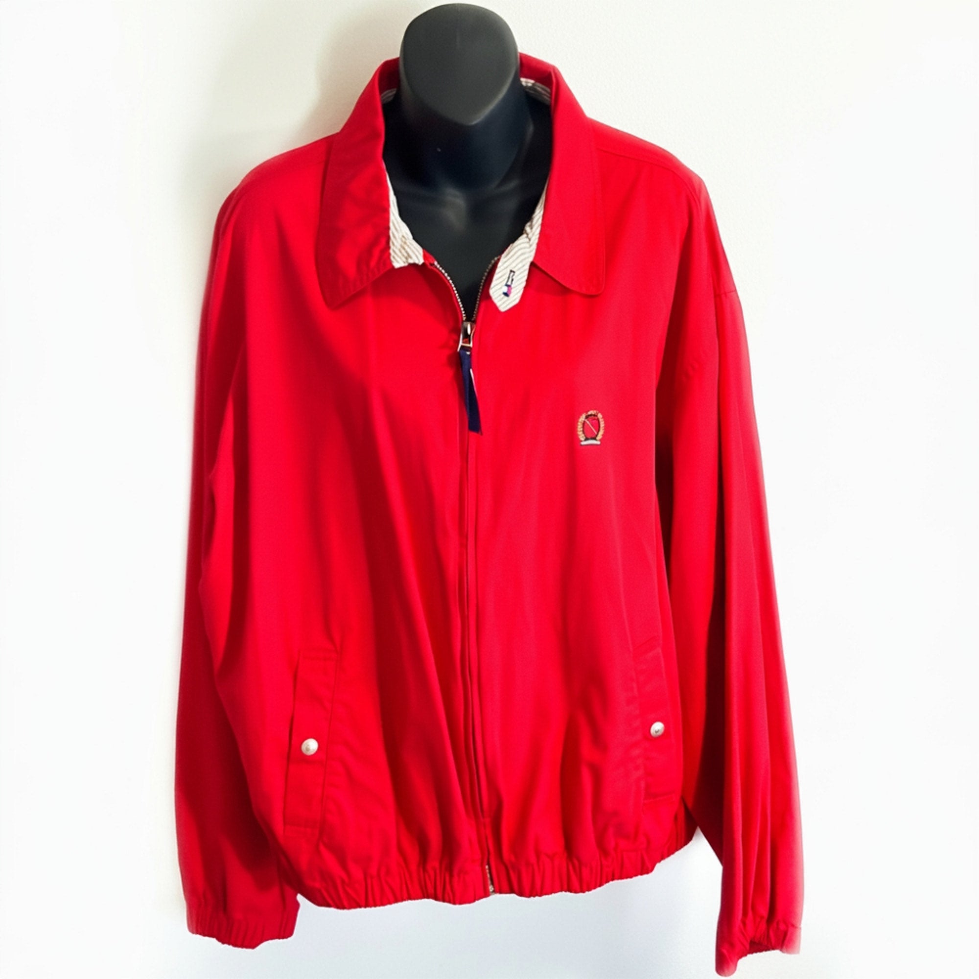 Vintage 90s-00s Red Tommy Hilfiger Harrington Jacket with Crest Logo Size Large
